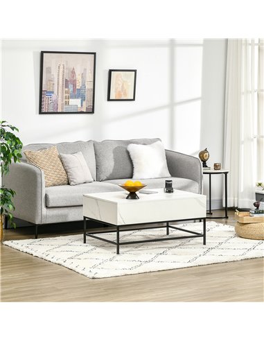 HOMCOM Modern Lifting Coffee Table with Hidden Compartment, Storage Coffee Table for Living Room, Faux Marble White