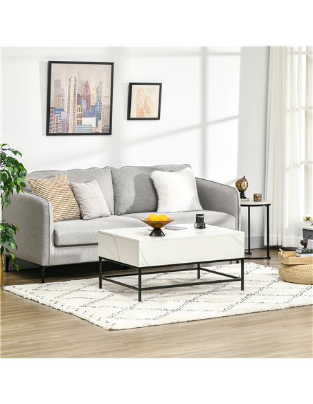 HOMCOM Modern Lifting Coffee Table with Hidden Compartment, Storage Coffee Table for Living Room, Faux Marble White
