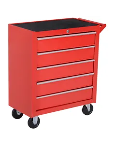 DURHAND 5-Drawer Lockable Tool Storage Cabinet with Wheels, Handle, 2 Keys, Steel Home Work DIY Workshop Chest, Garage Equipment