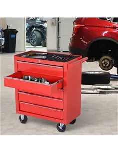 DURHAND 5-Drawer Lockable Tool Storage Cabinet with Wheels, Handle, 2 Keys, Steel Home Work DIY Workshop Chest, Garage Equipment 2
