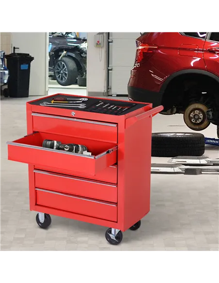 DURHAND 5-Drawer Lockable Tool Storage Cabinet with Wheels, Handle, 2 Keys, Steel Home Work DIY Workshop Chest, Garage Equipment