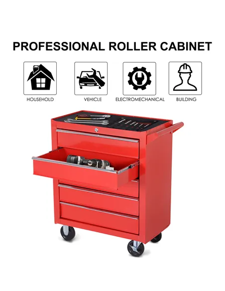 DURHAND 5-Drawer Lockable Tool Storage Cabinet with Wheels, Handle, 2 Keys, Steel Home Work DIY Workshop Chest, Garage Equipment
