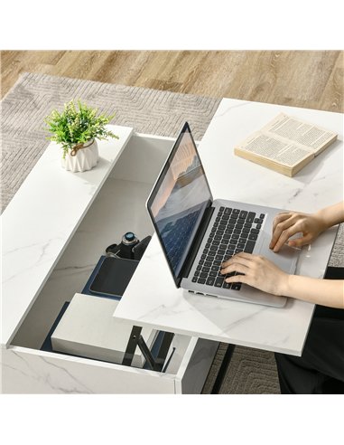 HOMCOM Modern Lifting Coffee Table with Hidden Compartment, Storage Coffee Table for Living Room, Faux Marble White