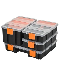 DURHAND Set Of 4 Plastic DIY Tool Storage Boxes w/ Inside Dividers Locking Lids Home Garage Organisation Stacking Arts Crafts Bo