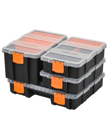 DURHAND Set Of 4 Plastic DIY Tool Storage Boxes w/ Inside Dividers Locking Lids Home Garage Organisation Stacking Arts Crafts Bo