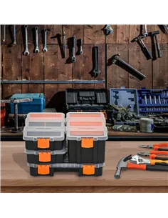 DURHAND Set Of 4 Plastic DIY Tool Storage Boxes w/ Inside Dividers Locking Lids Home Garage Organisation Stacking Arts Crafts Bo 2