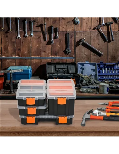 DURHAND Set Of 4 Plastic DIY Tool Storage Boxes w/ Inside Dividers Locking Lids Home Garage Organisation Stacking Arts Crafts Bo