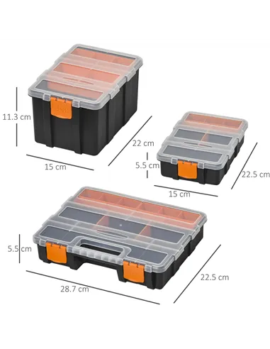 DURHAND Set Of 4 Plastic DIY Tool Storage Boxes w/ Inside Dividers Locking Lids Home Garage Organisation Stacking Arts Crafts Bo