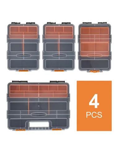 DURHAND Set Of 4 Plastic DIY Tool Storage Boxes w/ Inside Dividers Locking Lids Home Garage Organisation Stacking Arts Crafts Bo