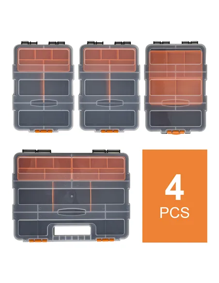 DURHAND Set Of 4 Plastic DIY Tool Storage Boxes w/ Inside Dividers Locking Lids Home Garage Organisation Stacking Arts Crafts Bo