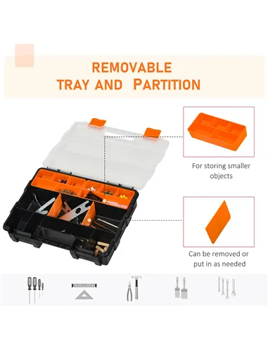 DURHAND Set Of 4 Plastic DIY Tool Storage Boxes w/ Inside Dividers Locking Lids Home Garage Organisation Stacking Arts Crafts Bo