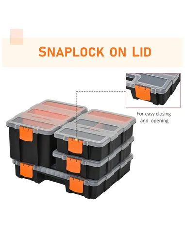 DURHAND Set Of 4 Plastic DIY Tool Storage Boxes w/ Inside Dividers Locking Lids Home Garage Organisation Stacking Arts Crafts Bo