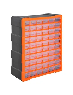 DURHAND 60 Drawers Parts Organiser Wall Mount Storage Cabinet Garage Small Nuts Bolts Tools Clear Orange