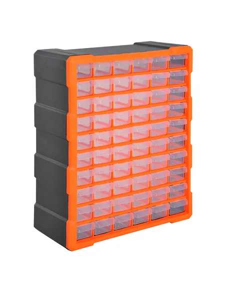 DURHAND 60 Drawers Parts Organiser Wall Mount Storage Cabinet Garage Small Nuts Bolts Tools Clear Orange