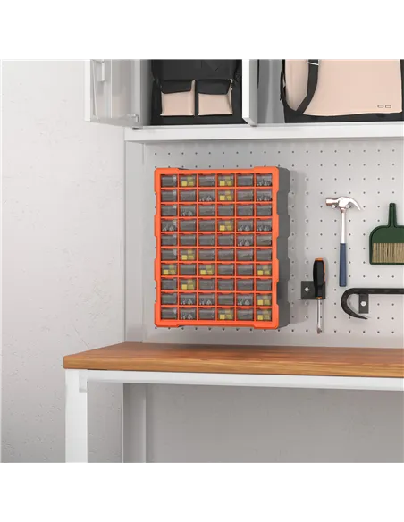 DURHAND 60 Drawers Parts Organiser Wall Mount Storage Cabinet Garage Small Nuts Bolts Tools Clear Orange