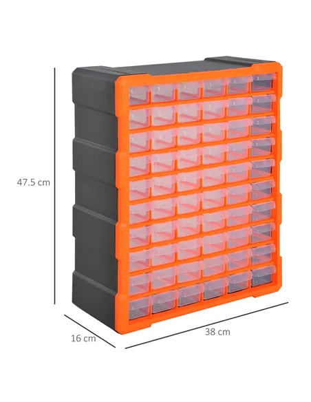 DURHAND 60 Drawers Parts Organiser Wall Mount Storage Cabinet Garage Small Nuts Bolts Tools Clear Orange