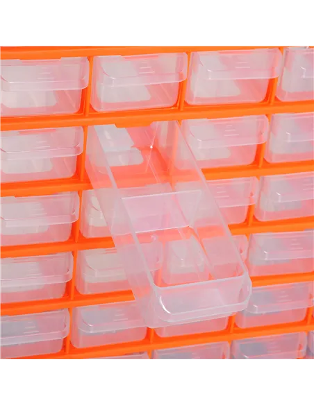 DURHAND 60 Drawers Parts Organiser Wall Mount Storage Cabinet Garage Small Nuts Bolts Tools Clear Orange