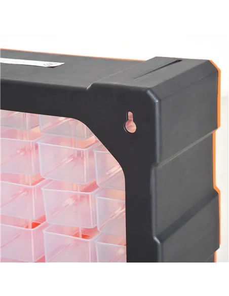 DURHAND 60 Drawers Parts Organiser Wall Mount Storage Cabinet Garage Small Nuts Bolts Tools Clear Orange