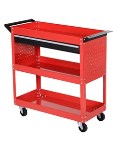 DURHAND 3-Tier Tool Trolley Cart Storage Shelf Roller Cabinet DIY Box Garage Workshop with Drawer Red