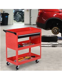 DURHAND 3-Tier Tool Trolley Cart Storage Shelf Roller Cabinet DIY Box Garage Workshop with Drawer Red 2
