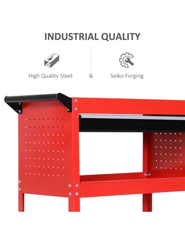 DURHAND 3-Tier Tool Trolley Cart Storage Shelf Roller Cabinet DIY Box Garage Workshop with Drawer Red