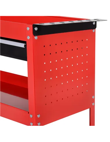 DURHAND 3-Tier Tool Trolley Cart Storage Shelf Roller Cabinet DIY Box Garage Workshop with Drawer Red