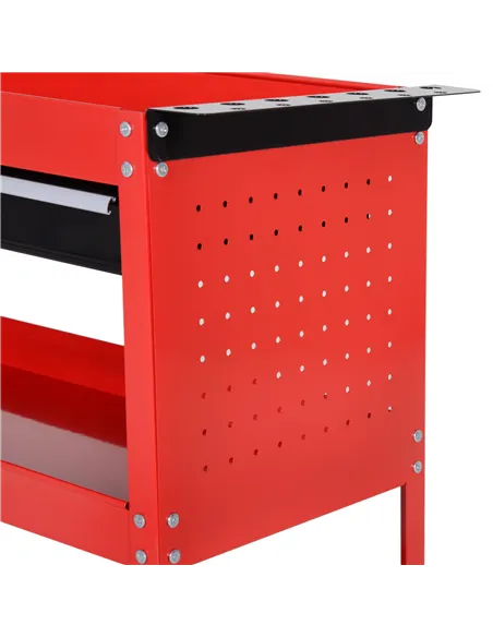 DURHAND 3-Tier Tool Trolley Cart Storage Shelf Roller Cabinet DIY Box Garage Workshop with Drawer Red