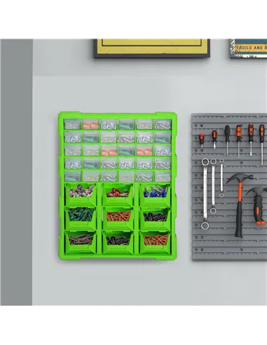 DURHAND Plastic 39 Drawer Parts Organiser Wall Mount Storage Cabinet Garage Small Nuts Bolts Tool Clear