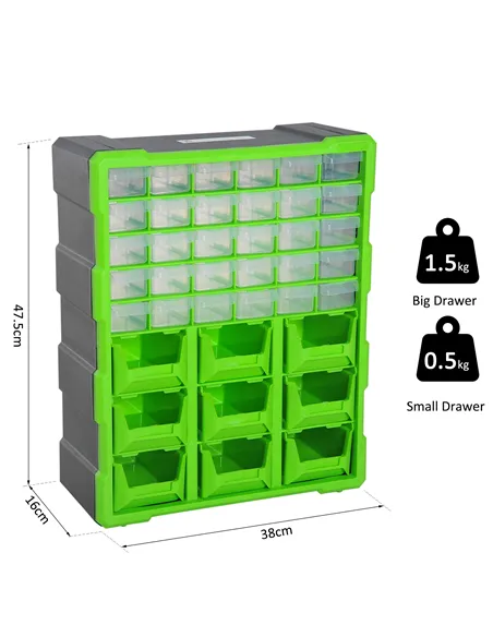 DURHAND Plastic 39 Drawer Parts Organiser Wall Mount Storage Cabinet Garage Small Nuts Bolts Tool Clear