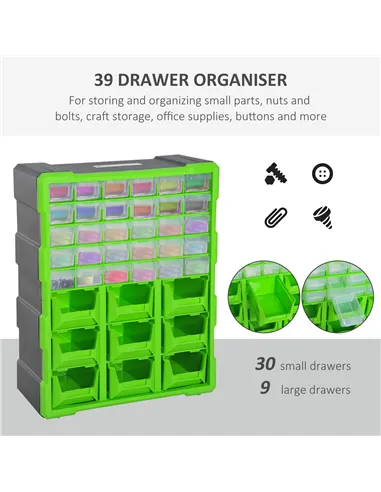 DURHAND Plastic 39 Drawer Parts Organiser Wall Mount Storage Cabinet Garage Small Nuts Bolts Tool Clear