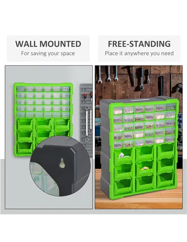 DURHAND Plastic 39 Drawer Parts Organiser Wall Mount Storage Cabinet Garage Small Nuts Bolts Tool Clear