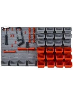 DURHAND 44 Piece Wall Mounted Tool Rack Organiser Storage Bins and Panel Set with Shelf Hook Screws Accessories Red