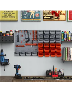 DURHAND 44 Piece Wall Mounted Tool Rack Organiser Storage Bins and Panel Set with Shelf Hook Screws Accessories Red 2