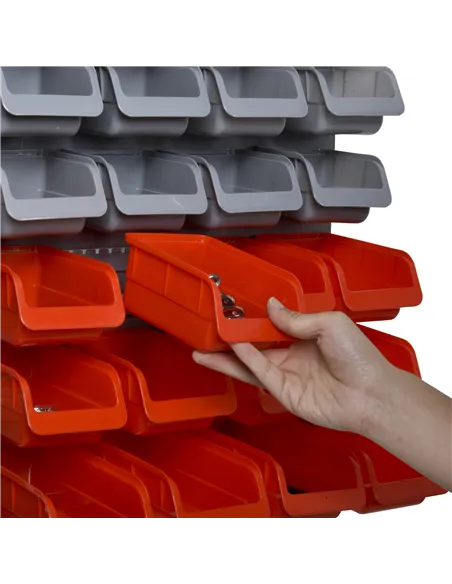 DURHAND 44 Piece Wall Mounted Tool Rack Organiser Storage Bins and Panel Set with Shelf Hook Screws Accessories Red