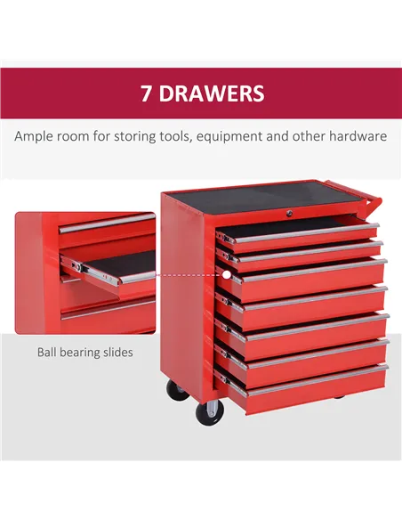 DURHAND 7-Drawer Rolling Tool Chest on Wheels, Lockable Tool Cabinet with Side Handle, Metal Tool Box Trolley for Garage, Worksh
