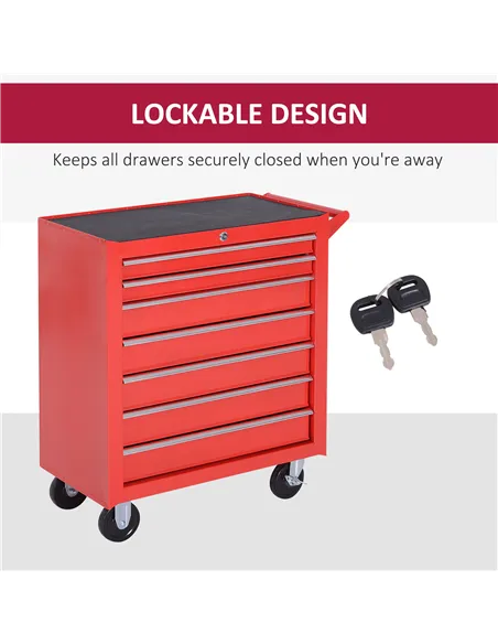 DURHAND 7-Drawer Rolling Tool Chest on Wheels, Lockable Tool Cabinet with Side Handle, Metal Tool Box Trolley for Garage, Worksh