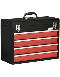 DURHAND 4 Drawer Tool Chest, Lockable Metal Tool Box with Ball Bearing Runners, Portable Toolbox, 510mm x 220mm x 395mm, Black