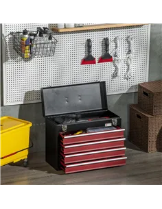DURHAND 4 Drawer Tool Chest, Lockable Metal Tool Box with Ball Bearing Runners, Portable Toolbox, 510mm x 220mm x 395mm, Black 2