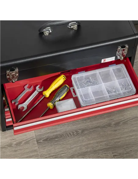 DURHAND 4 Drawer Tool Chest, Lockable Metal Tool Box with Ball Bearing Runners, Portable Toolbox, 510mm x 220mm x 395mm, Black