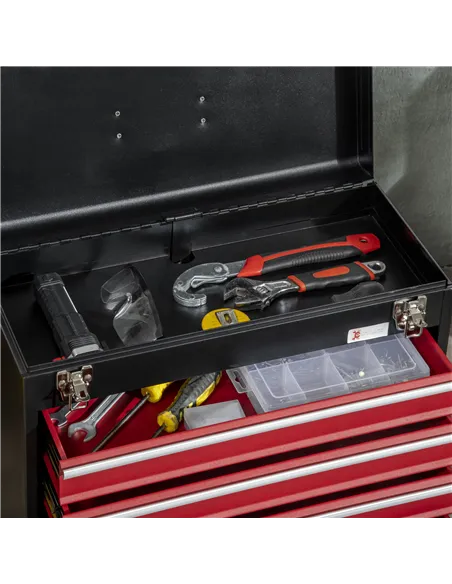 DURHAND 4 Drawer Tool Chest, Lockable Metal Tool Box with Ball Bearing Runners, Portable Toolbox, 510mm x 220mm x 395mm, Black