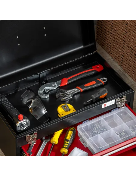 DURHAND 2 Drawer Tool Chest, Lockable Metal Tool Box with Ball Bearing Runners, Portable Toolbox, 460mm x 240mm x 220mm, Black