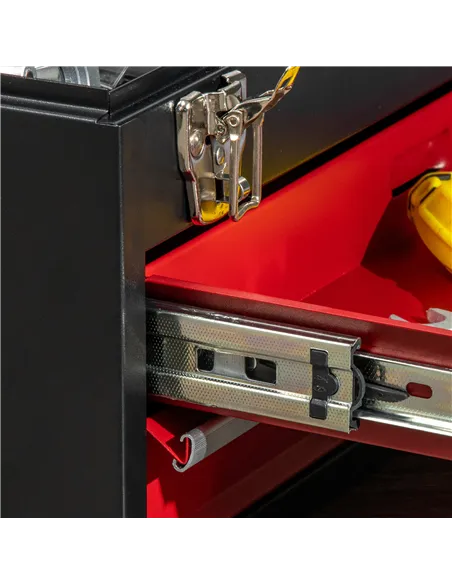 DURHAND 2 Drawer Tool Chest, Lockable Metal Tool Box with Ball Bearing Runners, Portable Toolbox, 460mm x 240mm x 220mm, Black