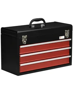DURHAND 3 Drawer Tool Chest, Lockable Metal Tool Box with Ball Bearing Runners, Portable Toolbox, 510mm x 220mm x 320mm, Black