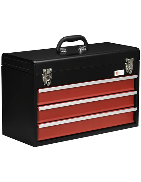 DURHAND 3 Drawer Tool Chest, Lockable Metal Tool Box with Ball Bearing Runners, Portable Toolbox, 510mm x 220mm x 320mm, Black