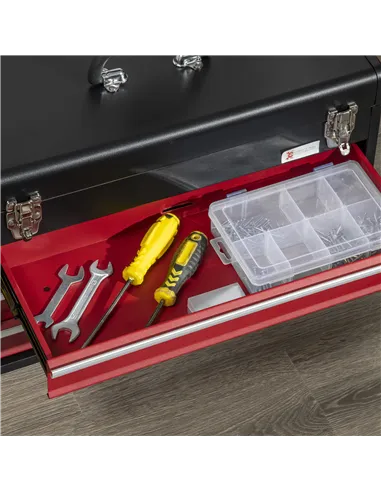 DURHAND 3 Drawer Tool Chest, Lockable Metal Tool Box with Ball Bearing Runners, Portable Toolbox, 510mm x 220mm x 320mm, Black