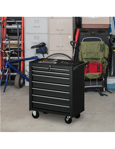 DURHAND 7-Drawer Rolling Tool Chest on Wheels, Lockable Tool Cabinet with Side Handle, Metal Tool Box Trolley for Garage, Worksh