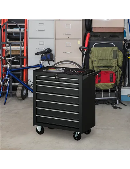 DURHAND 7-Drawer Rolling Tool Chest on Wheels, Lockable Tool Cabinet with Side Handle, Metal Tool Box Trolley for Garage, Worksh