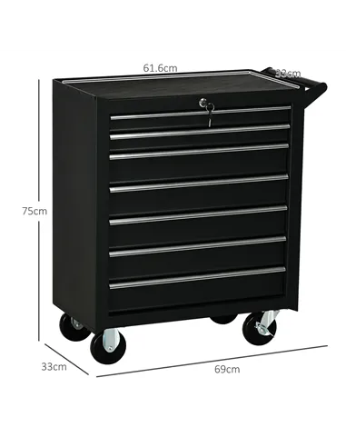 DURHAND 7-Drawer Rolling Tool Chest on Wheels, Lockable Tool Cabinet with Side Handle, Metal Tool Box Trolley for Garage, Worksh