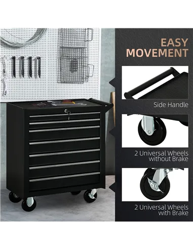 DURHAND 7-Drawer Rolling Tool Chest on Wheels, Lockable Tool Cabinet with Side Handle, Metal Tool Box Trolley for Garage, Worksh
