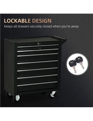 DURHAND 7-Drawer Rolling Tool Chest on Wheels, Lockable Tool Cabinet with Side Handle, Metal Tool Box Trolley for Garage, Worksh
